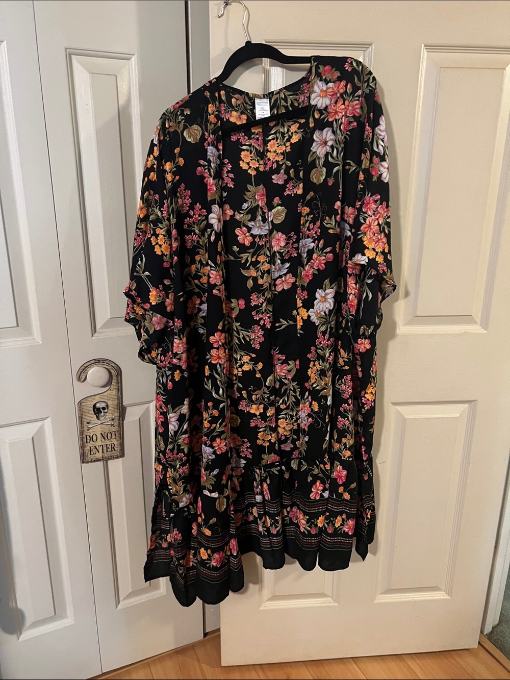 Girls' Black Floral Ruffle Hem Dress